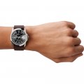 Black & Steel Watch with Date, Brown Strap Fall Winter Collection Diesel